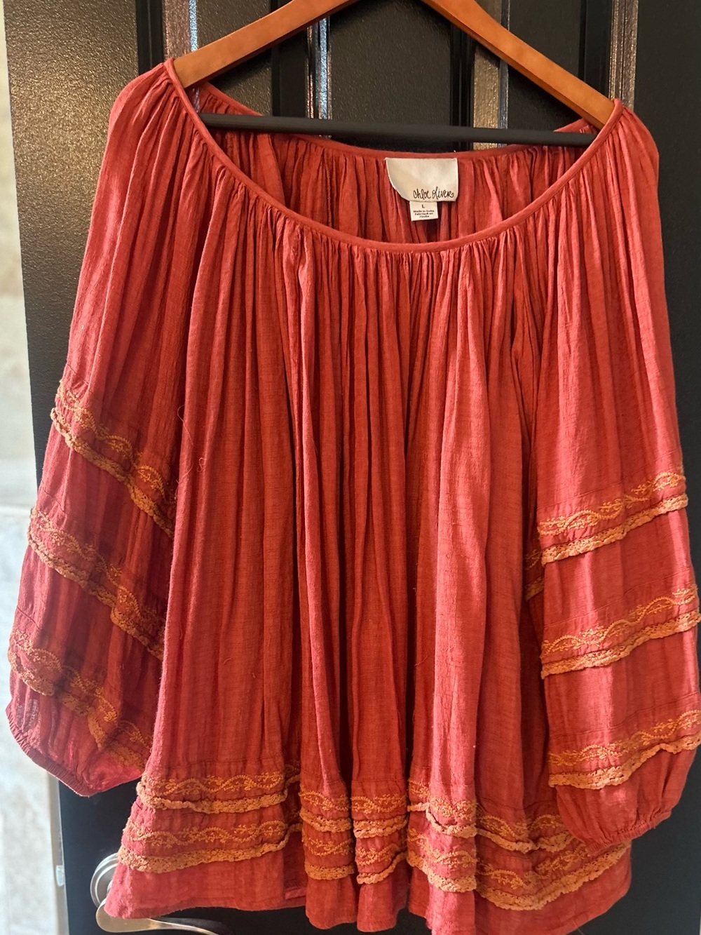 Women’s Rust Tiered Boho Tunic with Gold Trim